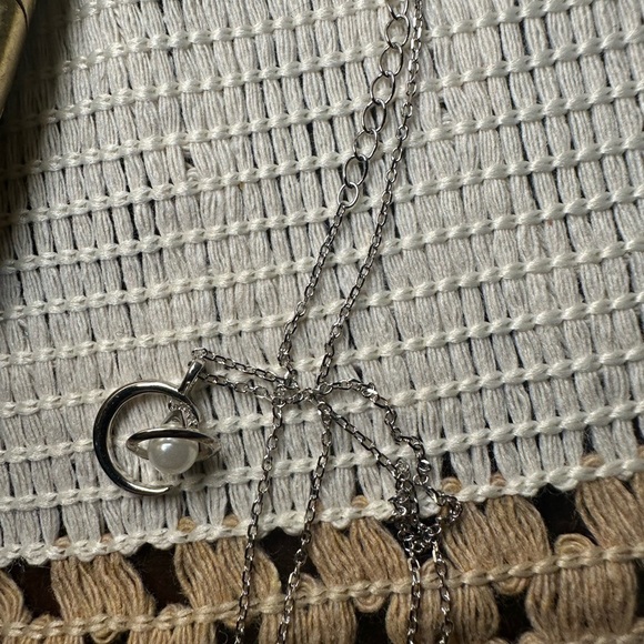 Elegant Silver Moon and Pearl Planet Pendant Necklace - Picture 7 of 7
